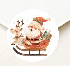 CUTE SANTA'S SLEIGH  RUDOLPH CHRISTMAS FAVORS SCRAPBOOK STICKERS ENVELOPE SEALS