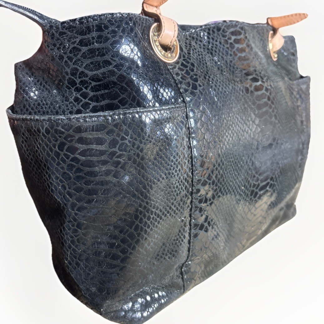 Michael Kors Black Snake Print Leather Medium Purse Handbag Tote Zipper Closure thumbnail 2