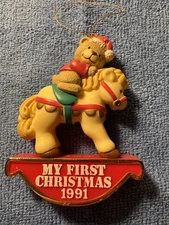 Vintage 1991 American Greetings “My First Christmas” Rocking Horse Ornament