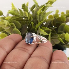 925 Silver Oval London Blue Topaz Gemstone Solitaire Mother Elegant Ring Jewelry