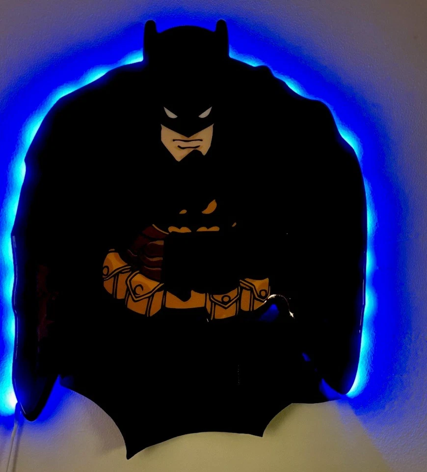 蝙蝠侠 LED 墙艺术树脂密封,蓝色、红色、紫色发光、稳定和闪烁模式 — 第 4/4 张图片