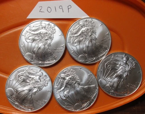 Silver Eagle Lot Of 5. coins-2019 P -Brilliant Uncirculated