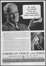 1936 American Fence And Posts US Steel Photo Farmer And Hardware Owner Print Ad