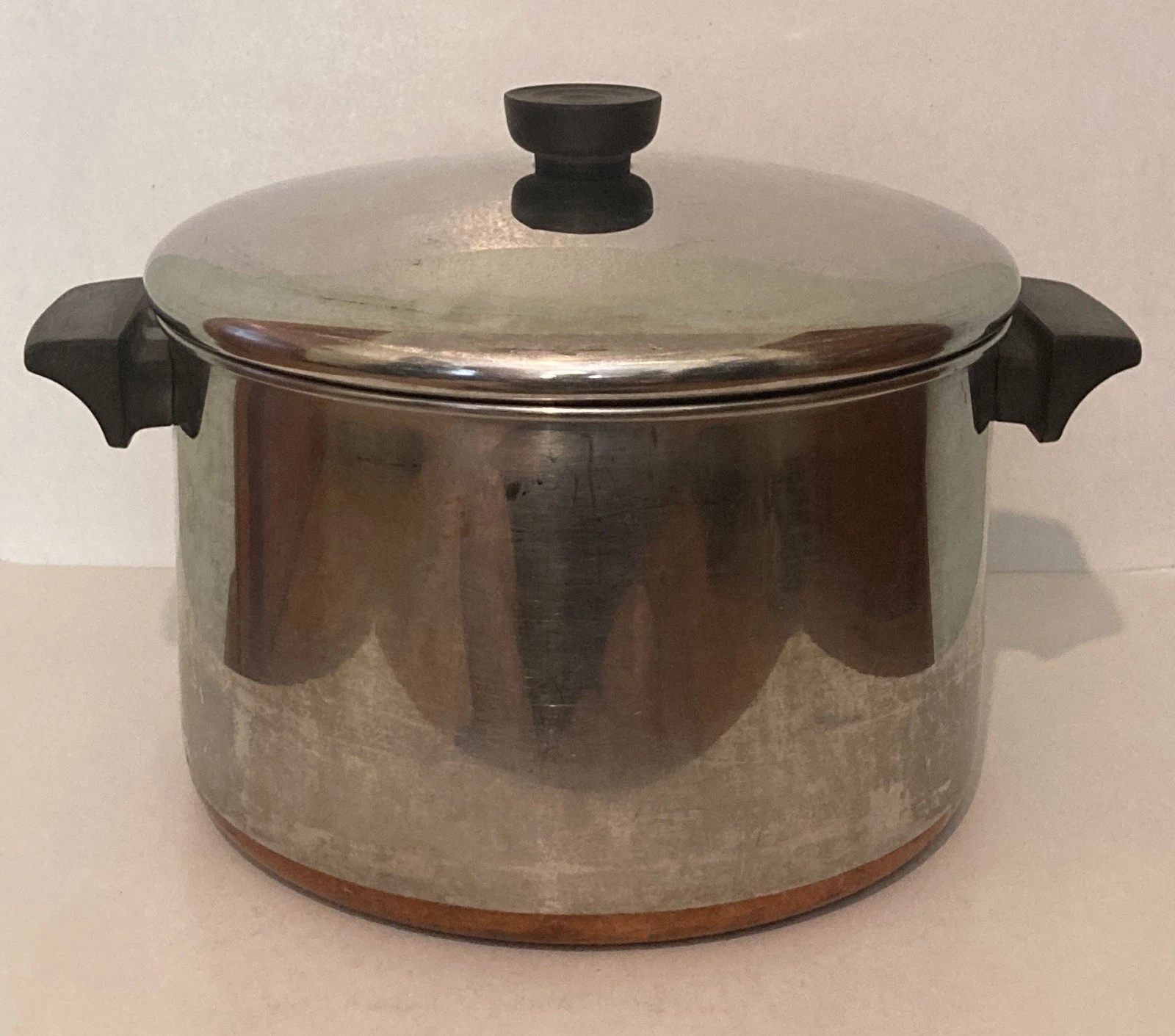 VTG Revere Ware 1801 Stock Pot 6 Qt Stock Pot Lid Copper Clad Double Ring USA