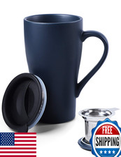 ARRADEN 18oz Royal Blue Tea Cup w/ Infuser & 2 Lids - Large Mug & Strainer