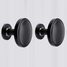 2 Pack Black Cabinet Knobs 11/4 Inch Round Cabinet Knobs Modern Cabinet Hardware