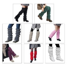 Women Chunky Knitted Leg Warmers Long Socks Slouchy Furry Boot Cuffs Stockings
