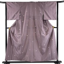 Silk Kimono M Gray Purple Fine Pattern Used