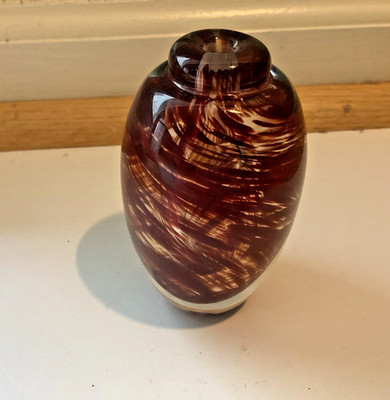 James Clarke Handmade Glass Maroon Clear Perfume Bottle Signed No Stopper 4 