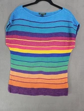 Lauren Ralph Lauren Knit Tunic Top Cap Sleeve Multicolor Stripe Women’s Sz XL