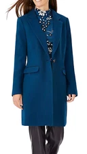 NEW ANN TAYLOR SEA STORM BLUE PETITE WOOL BLEND SHORT CHESTERFIELD COAT SZ SP S