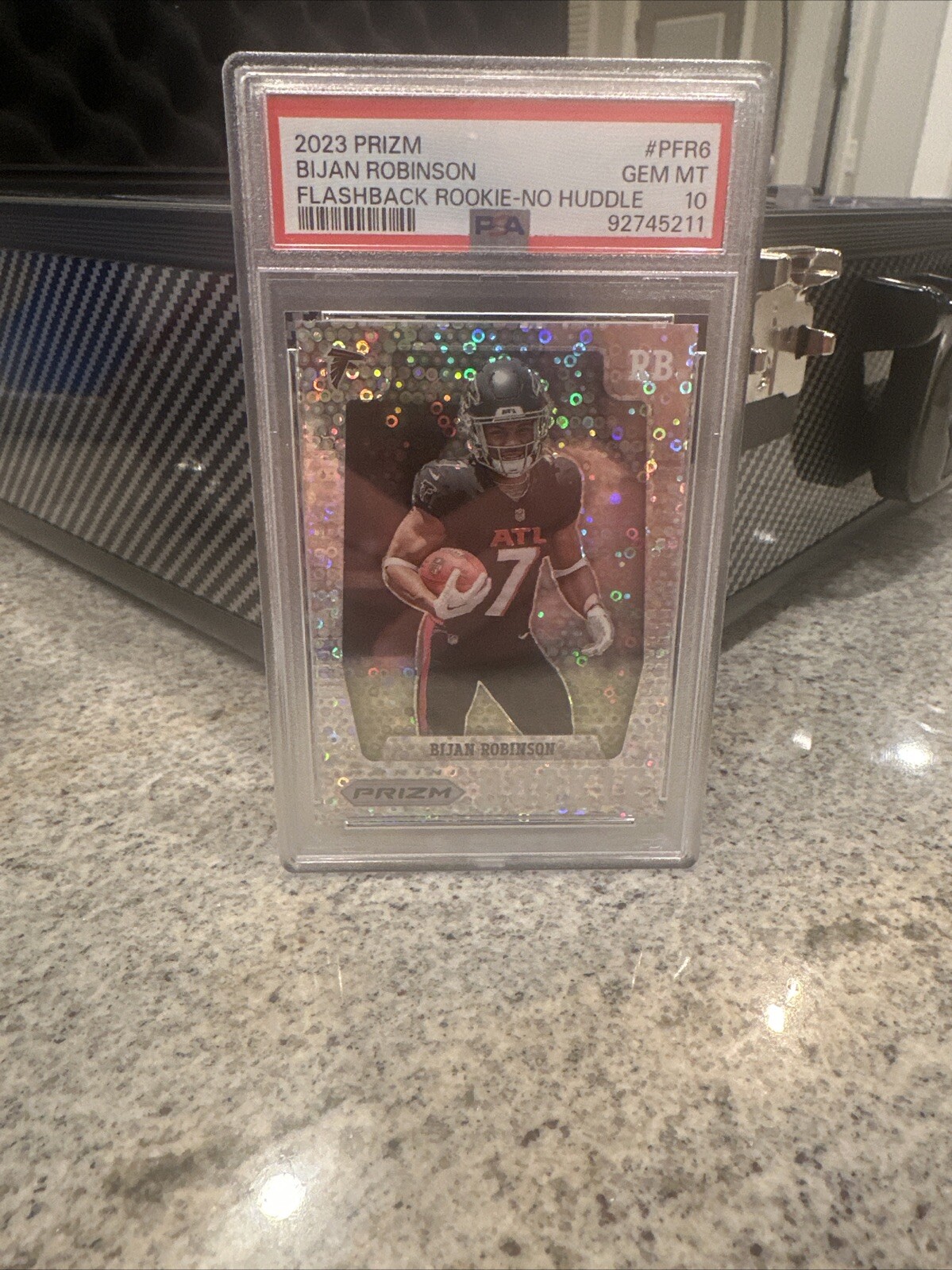 BIJAN ROBINSON 2023 PANINI PRIZM FLASHBACK NO HUDDLE DISCO ROOKIE PSA 10 PFR-6