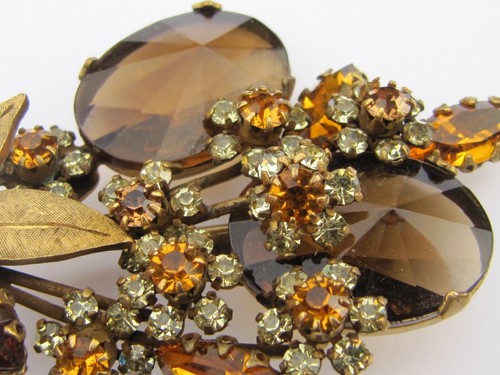 VINTAGE VENDOME SIGNED MULTI COLOR RHINESTONE FLOWER PIN BROOCH & EARRINGS SET - Picture 2 of 5