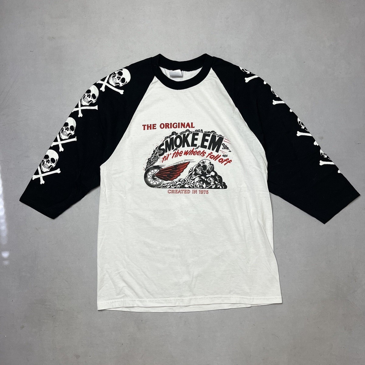 Vintage 90s Dudley Perkins Smoke Em Harley Davidson Raglan T Shirt 