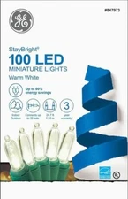 GE StayBright 100-Count 24.75-ft Constant Warm White Mini LED Plug-In Christmas