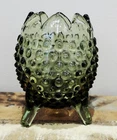 Vintage Fenton Olive Green Hobnail Egg Shaped Vase Tri Footed Large 4.75" Glass