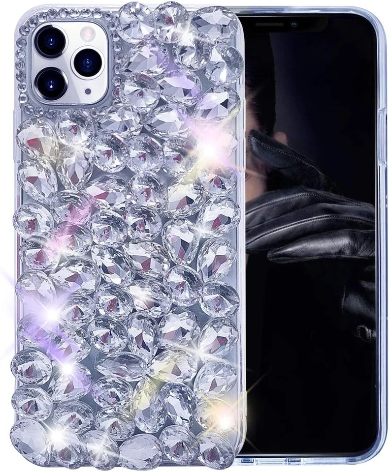 Funda trasera de goma hecha a mano con diamantes brillantes brillantes para teléfono ZTE/Nokia/Moto para mujer Foto 2 de 4