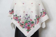 White floral scarf Ukrainian folk wedding shawl Vintage soviet fabric russian