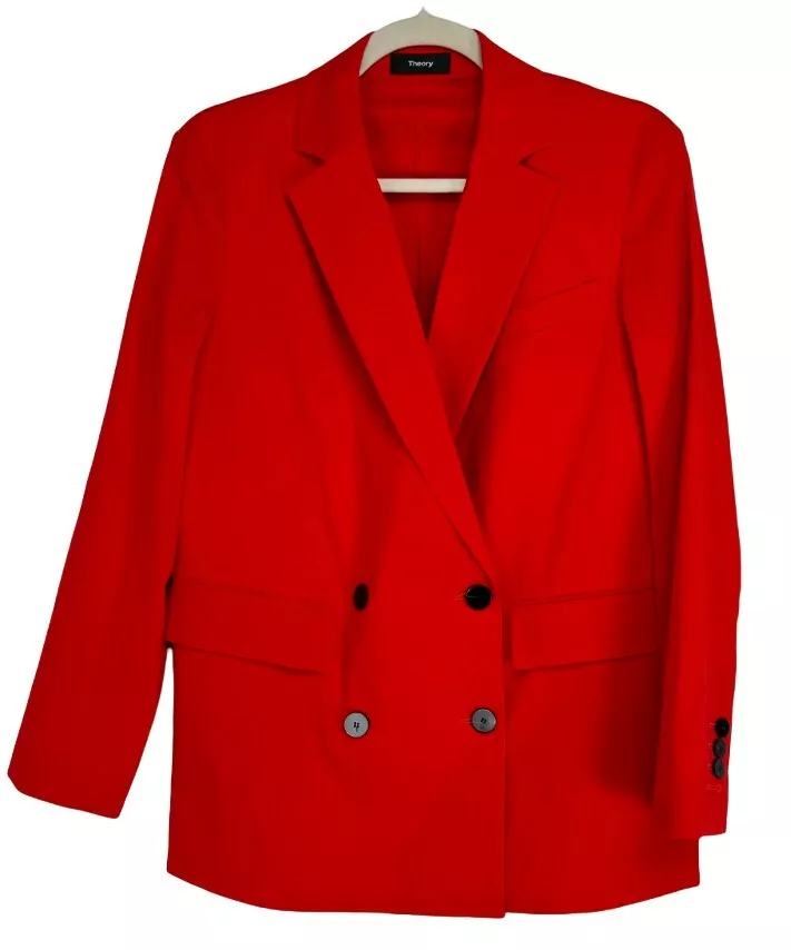 NWT Theory Women Size 0 Red Double-Breasted Piazza Jacket Good Linen Long  Sleeve