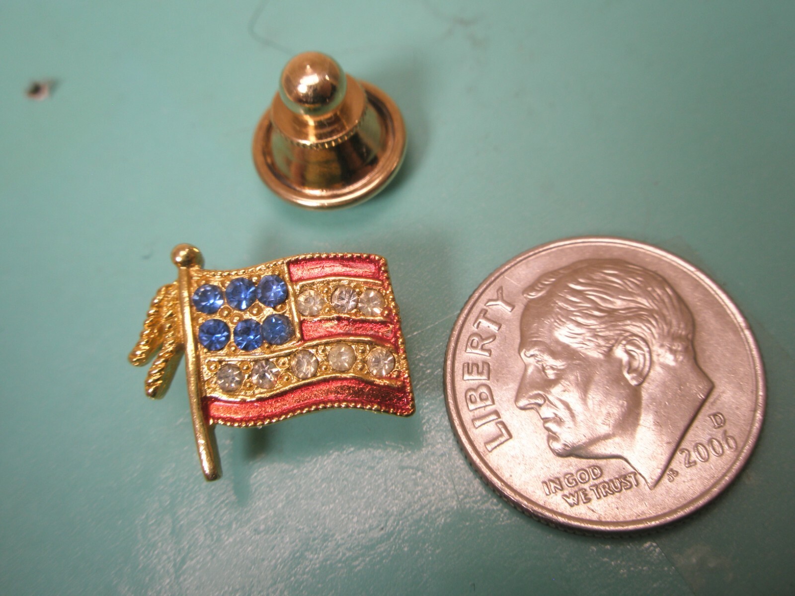American Flag Rhinestone US Vintage Tie Tack Lapel Pin old glory t120