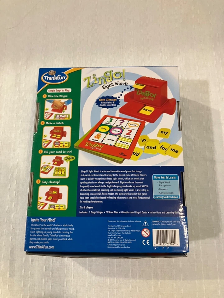 Zingo Sight Words Game by ThinkFun PRE-K-1 New in box (open box) - Image 2 of 3