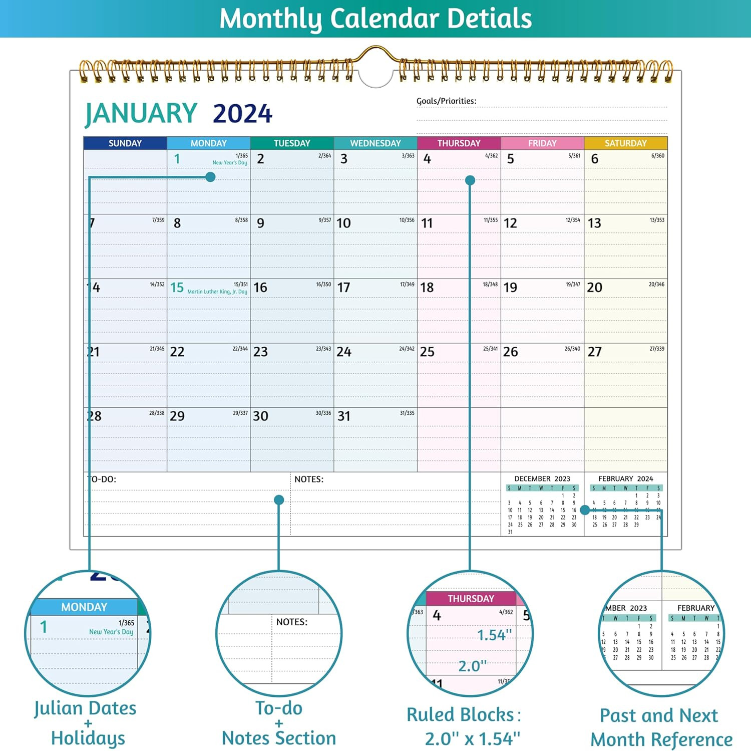 2024-2025 Wall Calendar - 18 Months Calendar 2024-2025, Jan 2024 - Jun ...