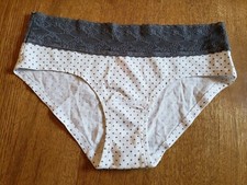 Victoria's Secret Low Rise Hiphugger Small White Gray Polka Dot Lace Band