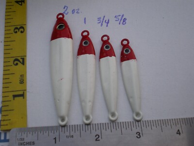 20 PCS ANCHOVY FISH JIG/SPOON STYLE LURE BAIT 2,1,3/4,5/8 OZ 5ea WHITE/RED HEAD