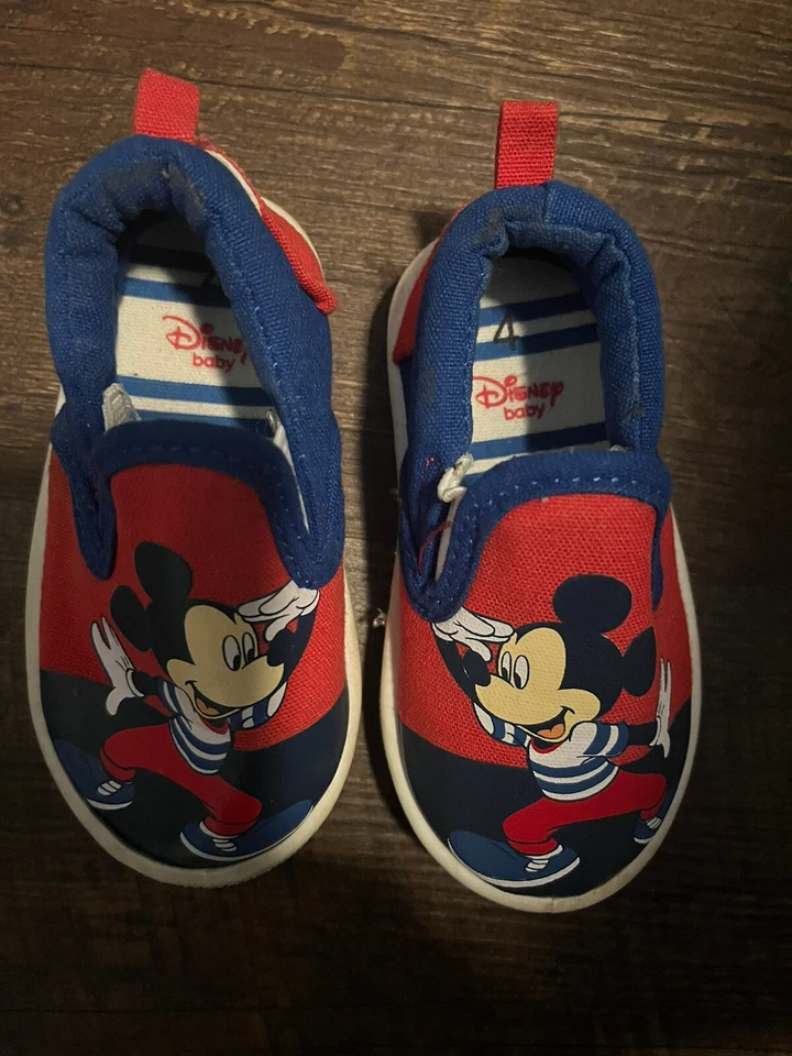 Disney Baby MICKEY MOUSE Red & Blue Canvas Slip On Loafers Unisex Toddler Shoes - Image 2 of 4