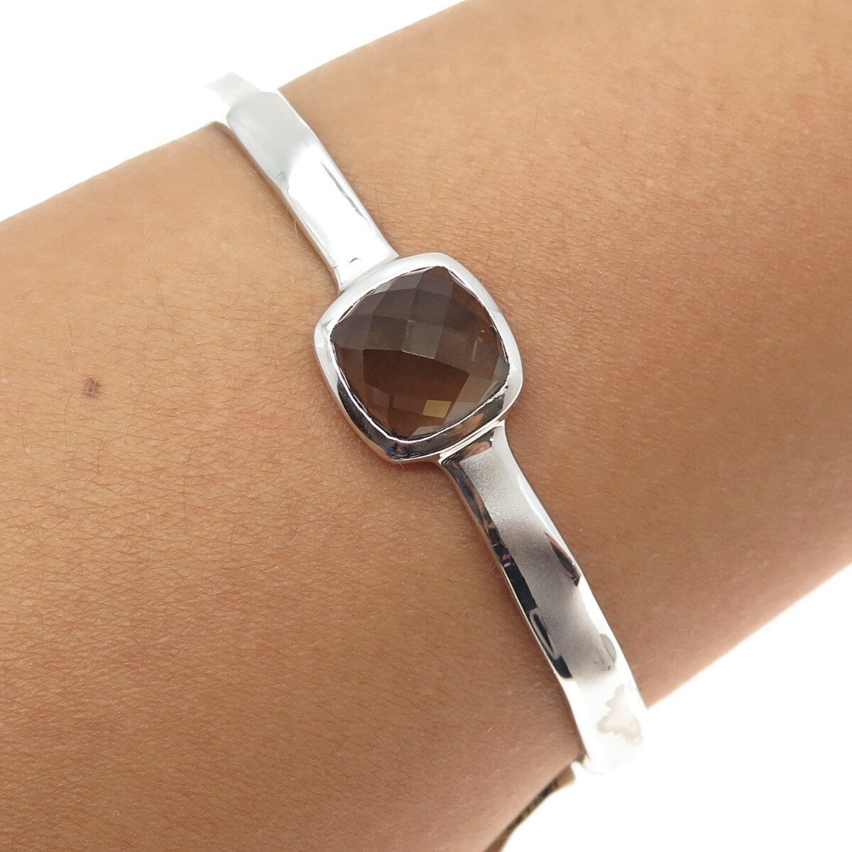 CHARLES GARNIER 925 Sterling Silver Real Smoky Quartz Adjustable 