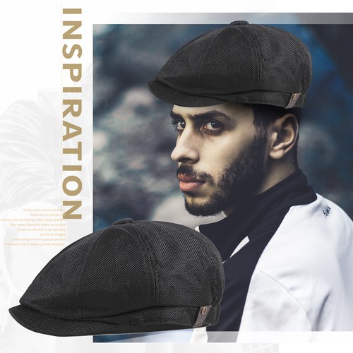Mens Herringbone Cotton Blend Newsboy Flat Cap Gatsby Cabbie Driving Golf Hat - Picture 19 of 29
