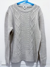 EUC Uniqlo Boys Pullover White Beige Crew Neck Sweater Size 11