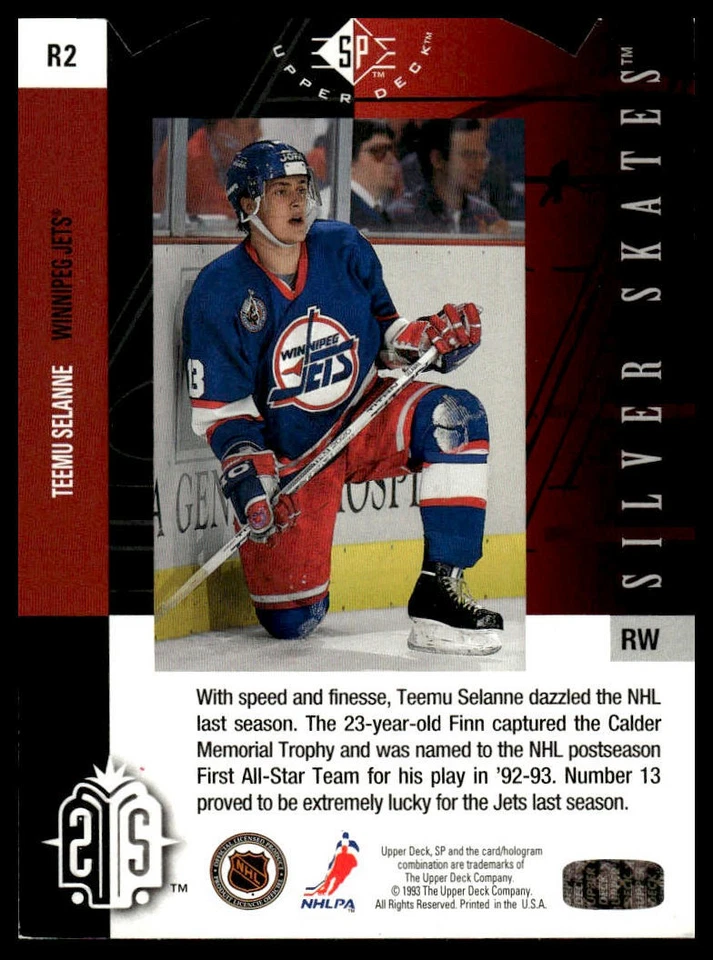 1993-94 Upper Deck #R2 Teemu Selanne Silver Skates Gold Exchange - Image 2 of 2