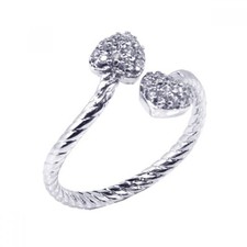 Sterling Silver Double Heart CZ Stones Ladies Ring