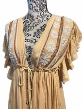 Free People Bali Will Wait For You Midi Dress Garbanzo Bean Medium Boho Peasant