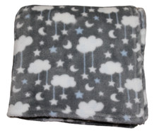 HB Hudson Baby Gray Cloud Moon Stars Baby Blanket Infant Lovey Fleece Soft RARE