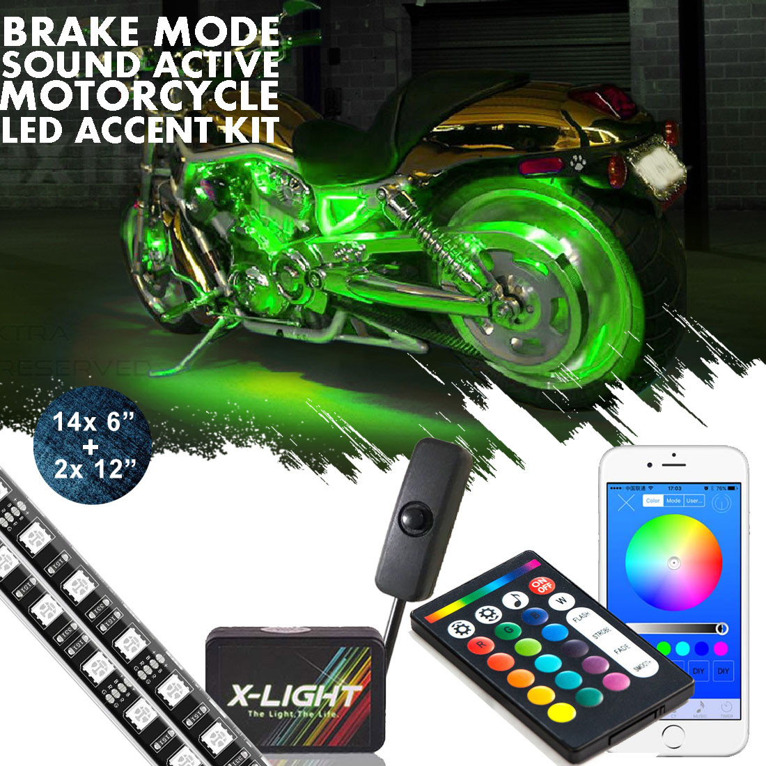 16x Motorcycle LED Under Glow Light Neon RGB-W Strip Kit For