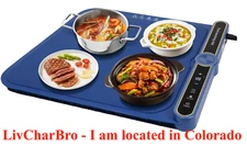 Blue Roll-up Silicone Food Warming Mat Roll Up Portable Electric Tray 16" x  15"