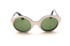 Sonnenbrille Azetat au&szlig;en wei&szlig; innen schwarz Italien gr&uuml;ne Mineralgl&auml;ser    D15