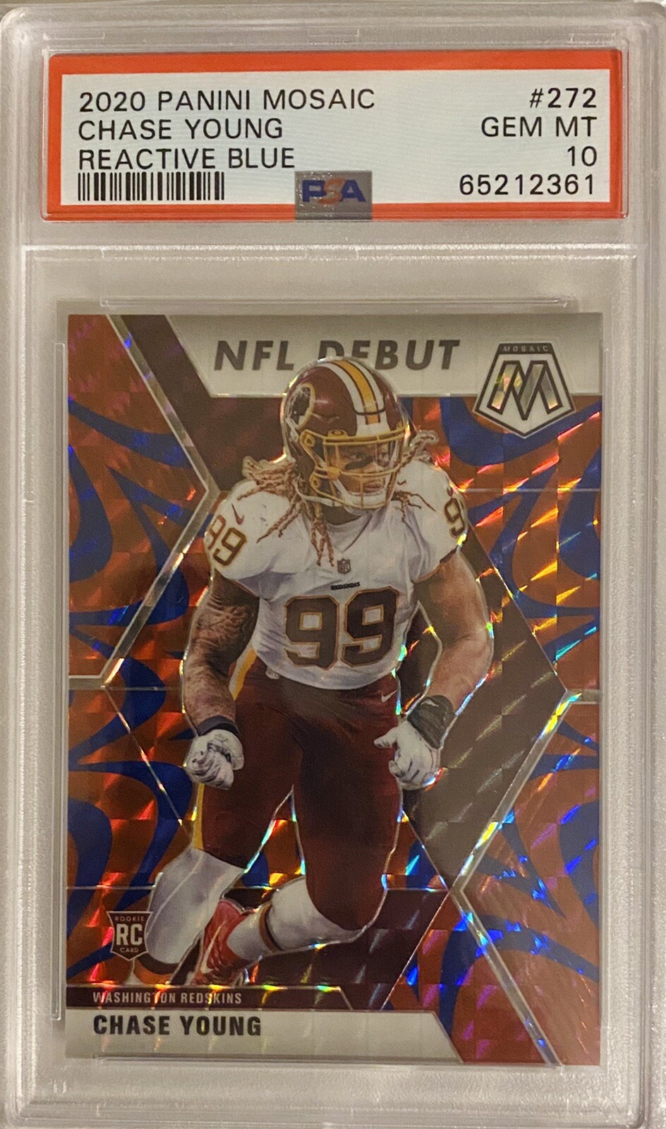 2020 Panini Mosaic Chase Young Reactive Blue #272 NFL Debut RC PSA 10 Gem Mint