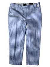 Talbots Blue White Check Flat Front Perfect Crop Pants Women's Size 8P