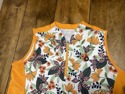 Coolibar UPF 50+ Backspin Golf Dress Zip Up Neck Sleeveless Floral Orange Medium - Picture 2 of 9