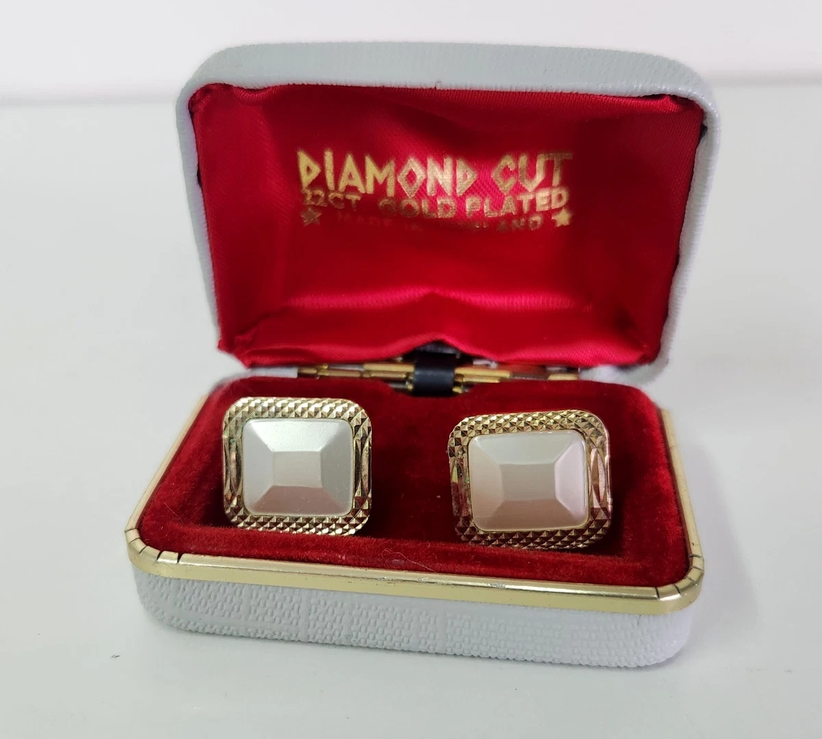 Boutons De Manchette Vintage Plaqués Or à Motif Treillis Carré - Occasion