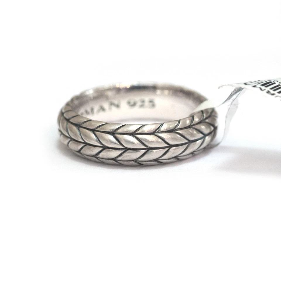David Yurman Uomo Argento Sterling 6mm Chevron Fedina Misura 8 - Nuovo Originale - Immagine 3 di 4