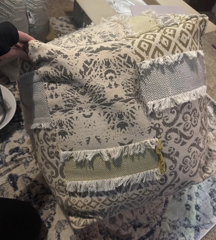 Beautiful Patchwork Pouf Ottoman For Living Room Or Bedroom - Image 3 of 4