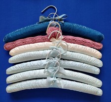Vintage Padded Boudoir Clothes Hangers Various Colors and Fabric Set Of 7