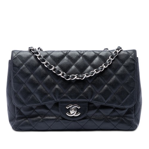 Chanel Jumbo Classic Caviar Single Flap Pre-Loved Shoulder Bag Black