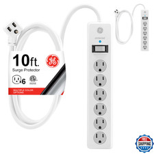 GE Surge Protector Power Strip,10 Ft Extension Cord,6 Outlet Extender,800 Joules