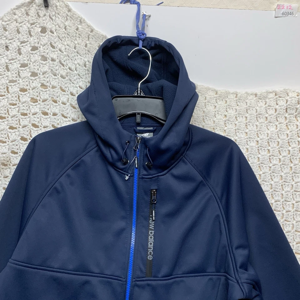 New Balance Hoodie Jacket Men’s M Navy Blue Wind Water Resistant Fleece Full Zip - Image 2 of 4