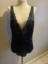 Vtg. Fortune Nylon Lace Camisole Black Sz.X